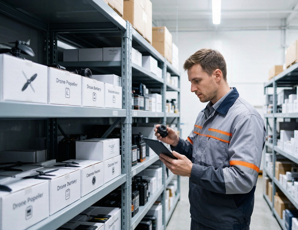 Distributor spare parts warehouse: fast-wear items stocked to cut customer waiting time